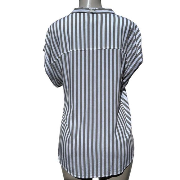 Alexander Jordan Button-up Shirt Women's Large Olive Green Striped 100% Rayon - Picture 6 of 11